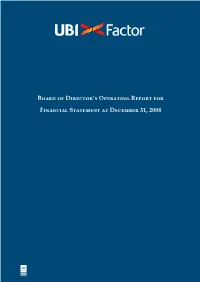 Board of Director's Operating Report for Financial Statement At