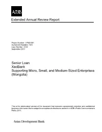 Extended Annual Review Report Senior Loan Xacbank Supporting Micro, Small, and Medium-Sized Enterprises (Mongolia)