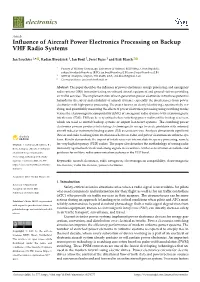 Influence of Aircraft Power Electronics Processing on Backup VHF Radio