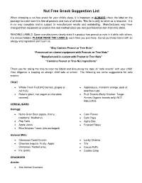 Nut Free Snack Suggestion List