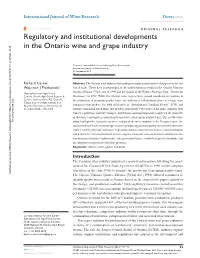 Regulatory and Institutional Developments in the Ontario Wine and Grape Industry