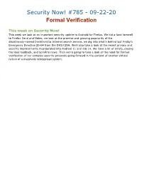 Security Now! #785 - 09-22-20 Formal Verification