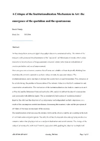 A Critique of the Institutionalization Mechanism in Art: the Emergence of the Quotidian and the Spontaneous