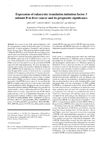Expression of Eukaryotic Translation Initiation Factor 3 Subunit B in Liver Cancer and Its Prognostic Significance