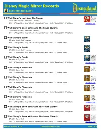 Disney Magic Mirror Records RECORD CHECKLIST