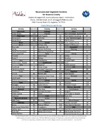 Recommended Vegetable Varieties for Brazoria County
