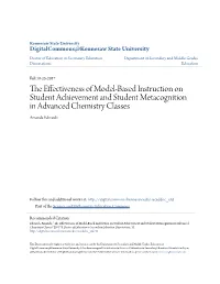 The Effectiveness of Model-Based Instruction on Student Achievement and Student Metacognition in Advanced Chemistry Classes" (2017)