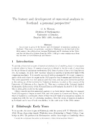 The History and Development of Numerical Analysis in Scotland: a Personal Perspective∗