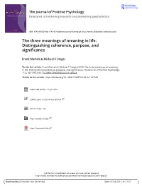 The Three Meanings of Meaning in Life: Distinguishing Coherence, Purpose, and Significance