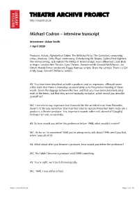 Theatre Archive Project: Interview with Michael Codron