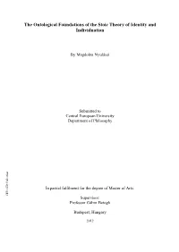 The Ontological Foundations of the Stoic Theory of Identity And