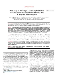 Accuracy of the Single Cycle Length Method for Calculation of Aortic Effective Orifice Area in Irregular Heart Rhythms