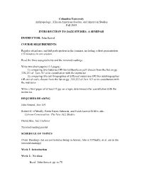 Introduction to Jazz Studies: a Seminar