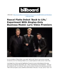 Rascal Flatts Debut 'Back to Life,' Experiment with Singles-Only Business Model: Lyric Video Premiere