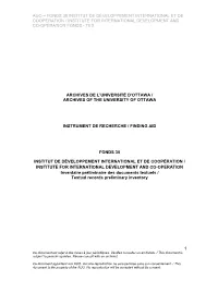 Documents Textuels / Textual Records Preliminary Inventory