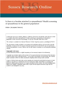 Is There Is a Burden Attached to Synaesthesia? Health Screening of Synaesthetes in the General Population