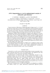 Rdna Fingerprinting As a Tool in Epidemiological Analysis of Salmonella Typhi Infections