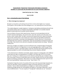 Transgender “Transition” Procedures Performed on Minors Answers to Questions and Information for Joint Interim Committee