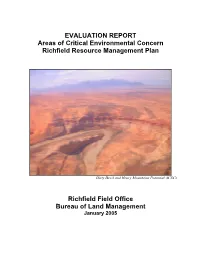 EVALUATION REPORT Areas of Critical Environmental Concern Richfield Resource Management Plan
