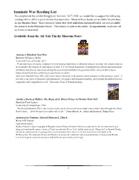 Seminole War Reading List
