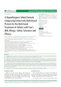 A Hypoallergenic Infant Formula Comprising Extensively Hydrolyzed