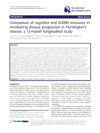 Comparison of Cognitive and UHDRS Measures in Monitoring Disease
