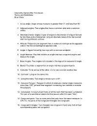 Geometry Honors Mid-Year Exam Terms and Definitions Blue Class 1