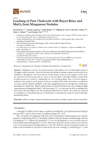 Leaching of Pure Chalcocite with Reject Brine and Mno2 from Manganese Nodules