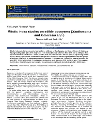 Mitotic Index Studies on Edible Cocoyams (Xanthosoma and Colocasia Spp.)