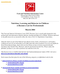Nutrition, Learning and Behavior in Children: Accessibility Info