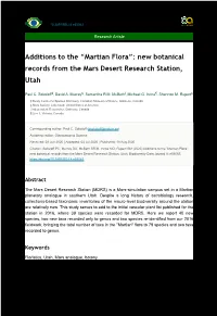 Additions to the “Martian Flora”: New Botanical Records from the Mars Desert Research Station, Utah