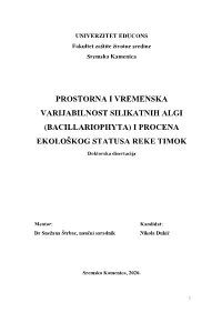 (Bacillariophyta) I Procena Ekološkog Statusa Reke Timok