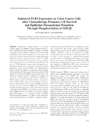Enhanced TLR4 Expression on Colon Cancer Cells After Chemotherapy Promotes Cell Survival and Epithelial–Mesenchymal Transition Through Phosphorylation of Gsk3β