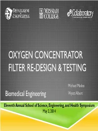 Oxygen Concentrator Filter Re-Design & Testing