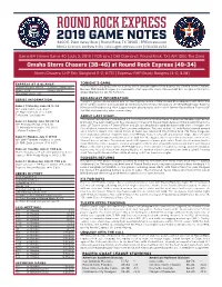 Round Rock Express 2019 GAME NOTES 3400 E