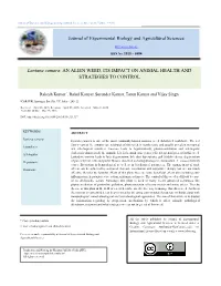 Lantana Camara: an ALIEN WEED, ITS IMPACT on ANIMAL HEALTH and STRATEGIES to CONTROL