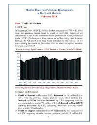 Monthly Report on Petroleum Developments in the World Markets February 2020