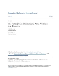 The Pythagorean Theorem and Area: Postulates Into Theorems Paul A