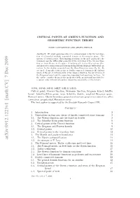 Critical Points of Green's Function and Geometric Function Theory