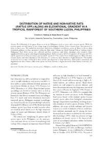 Distribution of Native and Non-Native Rats (Rattus Spp.) Along an Elevational Gradient in a Tropical Rainforest of Southern Luzon, Philippines