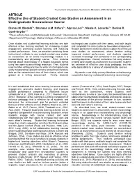 Effective Use of Student-Created Case Studies As Assessment in an Undergraduate Neuroscience Course