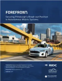 FOREFRONT: Securing Pittsburgh’S Break-Out Position in Autonomous Mobile Systems