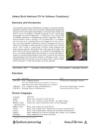 Johnny Bock Andersen CV for Software Consultancy 1 Summary