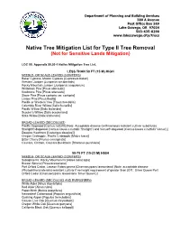 Native Tree Mitigation List for Type II Tree Removal (Not for Sensitive Lands Mitigation)