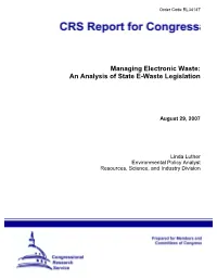 An Analysis of State E-Waste Legislation