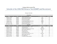 Schedule of the COM-‐FSM Entrance Test (COMET) and Recruitment