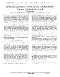 Sentiment Analysis of Twitter Data on Different Mobile Payment