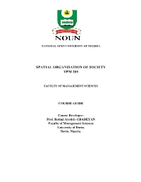 Spatial Organisation of Society Tpm 205