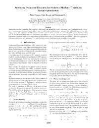 Automatic Evaluation Measures for Statistical Machine Translation System Optimization