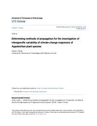 Determining Methods of Propagation for the Investigation of Intraspecific Ariabilityv of Climate Change Responses of Appalachian Plant Species